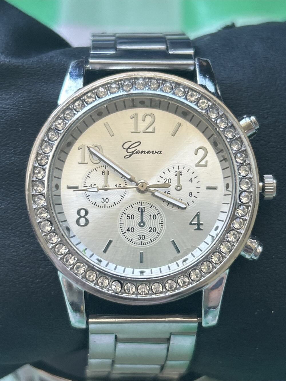 Geneva Silver Tone Rhinestone Bezel Women’s Quartz Watch